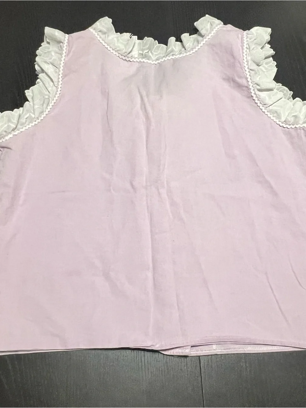 Vintage Purple and White Ruffled Cotton Button-Front Chemise Top - Picture 2 of 3